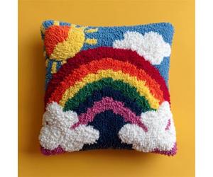 RKFLGEW DIY Latch Hook Rug Kit Arc-En-Ciel De Dessin Animé 43x43cm | Kit De Fabrication De Taies D'Oreiller/Housses De Coussin Tapis Kits De Crochets À Loquet Pour Un Projet De Démarrage