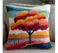 RKFLGEW Diy Latch Hook Rug Kit Paysage D'Arbres Colorés Kit De Fabrication De Taies D'Oreiller/Housses De Coussin，Tapis Tendance，Kits De Crochets À Loquet Diy Pour Un Projet De Démarrage 43x43cm