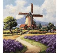 RKFLGEW Diy Latch Hook Rug Kit Paysage De Moulin À Vent Et De Lavande Kit De Broderie Au Crochet Pour Coussin Coussin Fait Main À Faire Soi-Même，Ensemble De Broderie Au Taie D'Oreille 43x43cm