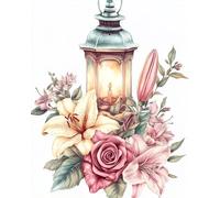RKFLGEW Fleurs Diy Kits De Broderie De Perles Lanternes Et Lys Kits De Broderie Au Point De Croix,Peinture Perlée 3D,Artisanat 50x70 cm
