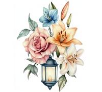RKFLGEW Fleurs Kit De Broderie Perlée Demi Point De Croix Lanternes Et Lys Kits De Broderie Au Point De Croix,Kit De Broderies Estampée Pour Adultes,Décoration Murale 30x40 cm