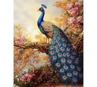 RKFLGEW Kit de Broderie de Perles DIY - Paon et Fleurs avec Animaux Fantastiques 30x40cm