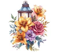RKFLGEW Kit De Broderie Perlée Demi Point De Croix Lanternes Et Fleurs Kits De Broderie Perlée,Kit De Point De Croix Facile Pour Adultes Débutants 50x70 cm