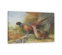 RKGHDCX Affiches,Tableau Célèbres « Un faisan coq et poule à la base d'un chêne».Reproduction de peinture à l'huile sur toile.Giclée imprimée sur toile.Décoration 60x90cm24 x35 Encadré