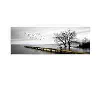 RKGHDCX oiseau arbre noir et blanc Nature Tableaux sur Toile-Paysage Tableau Abstrait Art Peinture-Panoramique Impression sur Toile-Decoration Murale Salon Moderne50x150cm(20x59in) Sans cadre