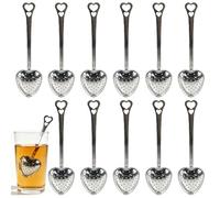 Rkixlix Lot de 12 Infuseurs à Thé en Forme de Cœur - Acier Inoxydable 410, Trous de 1,2 mm, Manche de 14 cm - Boule a The Infuseur Cuillere a The Idéal pour le Thé en Vrac, les Tisanes et les épices