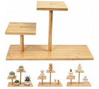 Rkixlix Support de Plante en Bambou 3 Niveaux, Mini Étagère à Fleurs, Jaune | Support de Table pour Plantes Succulentes et Mini-Pots, Décoration Bureau et Maison, 36 x 20 x 12 cm
