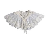 RKJRTK Châle brodé en dentelle florale détachable faux col en mousseline plissée grande écharpe à lacets nœud élégant capelet pour femme, À, 43cm