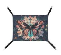 RKJVB Hamac respirant pour animal domestique avec sangles réglables, motif fleurs, papillons et libellules imprimés, réversible, tapis à suspendre pour petits lapins, furets, cochons d'Inde, 42 x 33