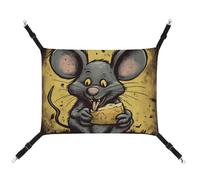 RKJVB Hamac respirant pour animal domestique avec sangles réglables, motif rat mange un morceau de fromage, lit réversible à suspendre pour petits lapins, furets, cochons d'Inde, 42 x 33 cm