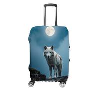 RKJVB Housse de bagage anti-rayures - Motif loup blanc sur le rocher - Lavable - Élastique - Housse de protection pour bagages de voyage, Le loup blanc sur le rocher, L
