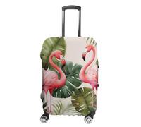 RKJVB Housses de bagage anti-rayures - Housse de protection pour valise, flamant rose, palmiers et feuilles - Lavable - Élastique - Housse de protection pour bagages de voyage, Flamingo Palmier