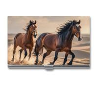 RKJVB Porte-cartes de visite fin avec chevaux qui courent dans le sable - Porte-cartes de visite professionnel - Organisateur de cartes de visite minimaliste pour homme et femme, Chevaux qui courent