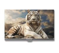 RKJVB Porte-cartes de visite fin avec motif tigre majestueux se reposant sur un rocher - Porte-cartes de visite professionnel minimaliste pour homme et femme, Tigre majestueux reposant sur un rocher,
