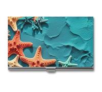 RKJVB Porte-cartes de visite fin en corail et étoile de mer - Porte-cartes de visite professionnel - Organisateur de cartes de visite minimaliste pour homme et femme, Corail et étoile de mer, 3.7 x