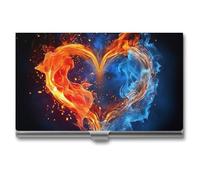 RKJVB Porte-cartes de visite fin en forme de cœur de feu et d'eau - Porte-cartes de visite professionnel - Organisateur de cartes de visite minimaliste pour homme et femme, Cœur de feu et d'eau, 3.7 x