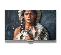 RKJVB Porte-cartes de visite fin et professionnel pour cartes de visite autochtones et loups - Organisateur de cartes de visite minimaliste pour homme et femme, Peuples autochtones et loups, 3.7 x 2.2