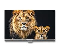 RKJVB Porte-cartes de visite fin pour cartes de visite mère lion et jeune lion - Porte-cartes de visite professionnel minimaliste pour homme et femme, Mère lion et jeune lion, 3.7 x 2.2 x 0.3 Inches,