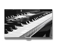 RKJVB Porte-cartes de visite noir et blanc avec clavier de piano - Étui fin pour cartes de visite professionnelles - Organisateur de cartes de visite minimaliste pour homme et femme, Clavier piano