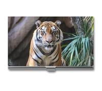 RKJVB Porte-cartes de visite Tiger In The Zoo - Étui fin pour cartes de visite professionnel - Organisateur de cartes de visite minimaliste pour homme et femme, Tigre dans le zoo, 3.7 x 2.2 x 0.3