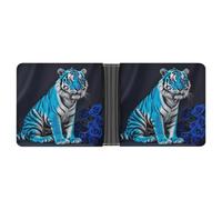 RKJVB Portefeuille fin classique pour femme avec porte-cartes de crédit et fenêtre pour carte d'identité et plusieurs emplacements pour cartes, mini portefeuille, motif tigre rose bleu, 4,6 x 9,4 x 1,