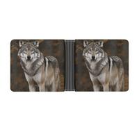 RKJVB Portefeuille fin classique pour femme avec porte-cartes de crédit et fenêtre pour carte d'identité et plusieurs emplacements pour cartes, mini portefeuille, motif loup gris sauvage, 11,6 x 9,4 x