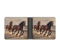 RKJVB Portefeuille fin classique pour femme - Chevaux qui courent dans le sable - Portefeuille en cuir avec fenêtre pour carte d'identité et plusieurs emplacements pour cartes - Mini portefeuille -