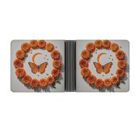 RKJVB Portefeuille fin classique pour femme - Orange Butterfly Moon - Portefeuille en cuir avec fenêtre pour carte d'identité et plusieurs emplacements pour cartes - Mini portefeuille, orange papillon