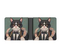 RKJVB Portefeuille fin classique pour femme - Portefeuille en cuir avec fenêtre pour carte d'identité et plusieurs emplacements pour cartes de crédit - Motif gangster et chat, Cool Rich Gangster Boss