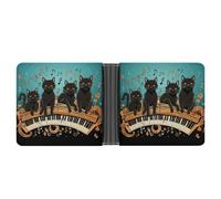 RKJVB Portefeuille fin classique pour femme, quatre chats noirs allongés sur le clavier de piano, portefeuille pour cartes de crédit pour homme avec fenêtre pour carte d'identité et plusieurs