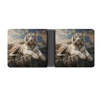 RKJVB Portefeuille fin classique pour femme - Tigre majestueux reposant sur un rocher - Portefeuille en cuir avec fenêtre pour carte d'identité et plusieurs emplacements pour cartes, motif tigre