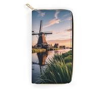 RKJVB Portefeuille long multi-poches en cuir hollandais moulin à vent pour femme, portefeuille ultra fin avec poche à fermeture éclair pour le shopping, le travail, style, 19,7 x 10,5 cm, Style :,