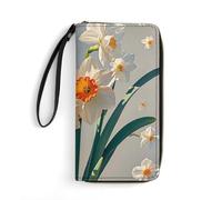 RKJVB Portefeuille long multi-poches en cuir Narcisse pour femme - Portefeuille ultra fin avec poche zippée pour le magasinage et le travail - Style moderne - 19,7 x 10,5 cm, Style :, 19.7x10.5cm,