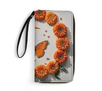 RKJVB Portefeuille long multi-poches en cuir pour femme avec poche à fermeture éclair pour le shopping, le travail, style moderne, 19,7 x 10,5 cm, orange et lune, Style :, 19.7x10.5cm, Moderne