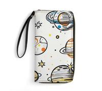 RKJVB Portefeuille long multi-poches pour femme en cuir graffiti astronaute vaisseau spatial portefeuille ultra fin avec poche à fermeture éclair pour magasinage travail style moderne 19,7 x 10,5 cm,