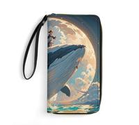 RKJVB Portefeuille long multi-poches pour femme - Illustration d'une baleine - Portefeuille en cuir ultra fin avec poche zippée pour le shopping et le travail - Style moderne - 19,7 x 10,5 cm, Style