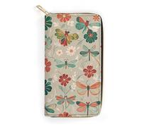 RKJVB Portefeuille long multi-poches pour femme - Motif fleurs et libellules rouges et vertes - Portefeuille en cuir ultra fin avec poche zippée pour le shopping et le travail - Style : 19,7 x 10,5