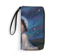 RKJVB Portefeuille long multi-poches pour femme - Portefeuille d'amitié sous la lune géante - Portefeuille ultra fin en cuir avec poche à fermeture éclair pour magasinage et travail - Style moderne -