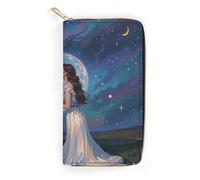 RKJVB Portefeuille long multi-poches pour femme - Portefeuille d'amitié sous la lune géante - Portefeuille en cuir ultra fin avec poche zippée pour le magasinage et le travail - Style : 19,7 x 10,5