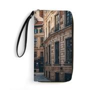 RKJVB Portefeuille long multi-poches pour femme - Style : architecture urbaine - Portefeuille en cuir ultra fin avec poche zippée pour le shopping et le travail - Style moderne - 19,7 x 10,5 cm, Style
