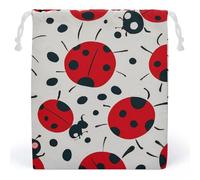 RKJVB Sac de rangement en toile respirante réutilisable avec cordon de serrage et motif coccinelle à pois rouges et noirs pour fête, mariage, cadeau de Noël, Style :, 10.2 x 8.3 inches