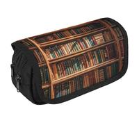 RKJVB Trousse à crayons ancienne bibliothèque Trousse à crayons de grande capacité Double fermeture éclair Sac de rangement 2 compartiments Sac portable multifonction Organiseur de bureau Trousse à