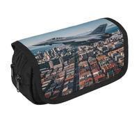 RKJVB Trousse à crayons avec jets de combat survolant les villes - Grande capacité - Double fermeture éclair - 2 compartiments - Portable - Multifonctionnel - Organiseur de bureau, Style :, Taille