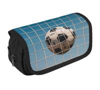 RKJVB Trousse à crayons avec motif football dans le réseau de football, grande capacité, double fermeture éclair, sac de rangement 2 compartiments, sac multifonction portable, organiseur de bureau,