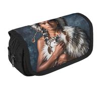 RKJVB Trousse à crayons avec motif peuples autochtones et loups - Grande capacité - Double fermeture éclair - 2 compartiments - Portable - Multifonctionnel - Organiseur de bureau, Style :, Taille