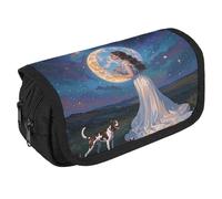RKJVB Trousse à crayons d'amitié sous la lune géante - Grande capacité - Double fermeture éclair - 2 compartiments - Portable - Multifonctionnel - Organiseur de bureau, Style :, Taille unique
