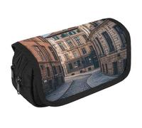 RKJVB Trousse à crayons Façade Architecture Urban Image Trousse à crayons Grande capacité Boîte à stylos Double fermeture éclair Sac de rangement 2 compartiments Portable Multifonction Sac