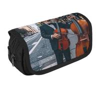 RKJVB Trousse à crayons Street Singer et double bassiste - Grande capacité - Double fermeture éclair - Sac de rangement 2 compartiments - Portable - Multifonctionnel - Organiseur de bureau, Style :,