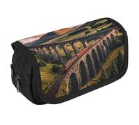 RKJVB Trousse à crayons Sunset over Elevated Bridge Grande capacité Boîte à stylos Double fermeture éclair Sac de rangement 2 compartiments Portable Multifonction Sac Organiseur de bureau Trousse à