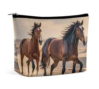 RKJVB Trousse de maquillage portable étanche pour femme - Motif chevaux qui courent dans le sable - Grande pochette de maquillage esthétique - Pour le travail et le voyage - Taille unique, Style :,